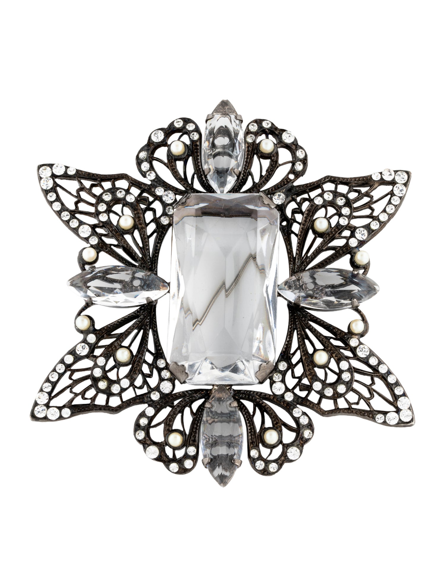 Giorgio Armani Faux Pearl & Crystal Brooch Pin