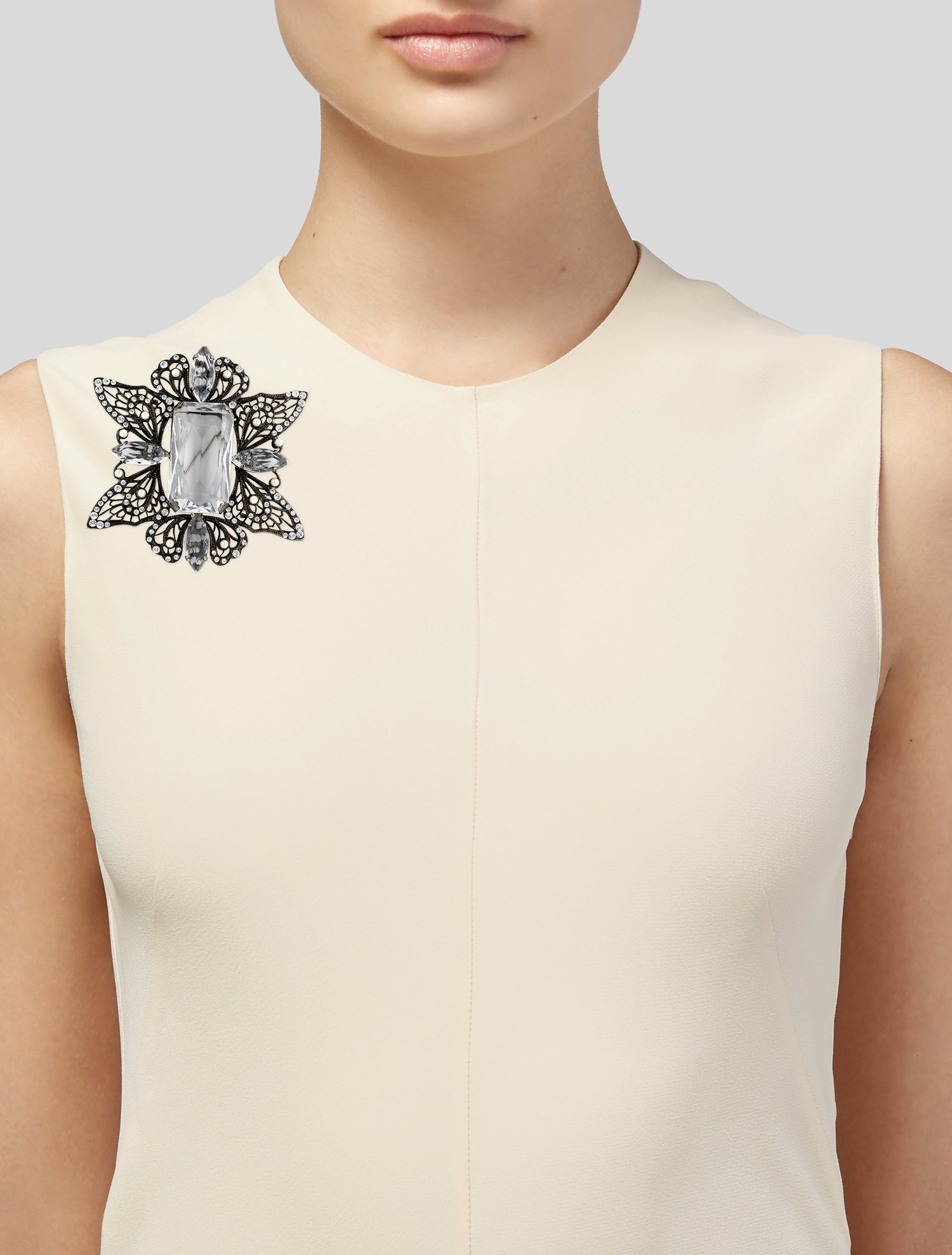 Giorgio Armani Faux Pearl & Crystal Brooch Pin