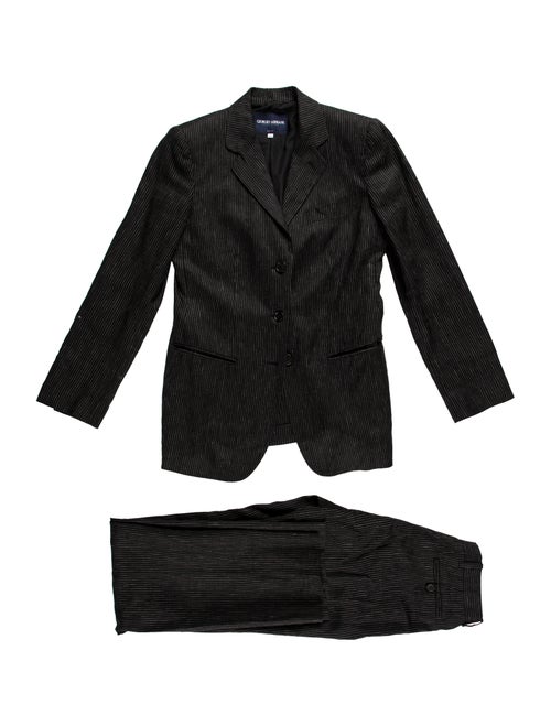 Giorgio Armani Linen Striped Two-Piece Suit Black
