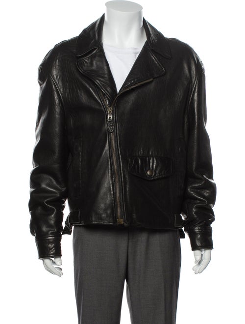 Giorgio Armani Leather Moto Jacket Black