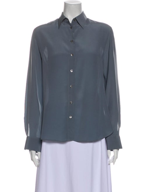 Giorgio Armani Long Sleeve Button-Up Top Blue