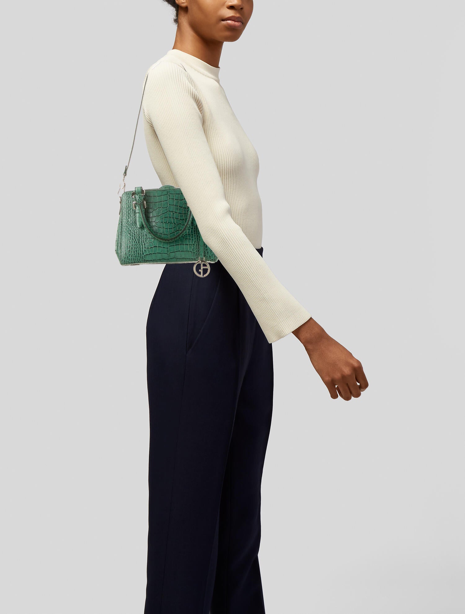Giorgio Armani Embossed Crocodile Handle Bag - Green Handle Bags