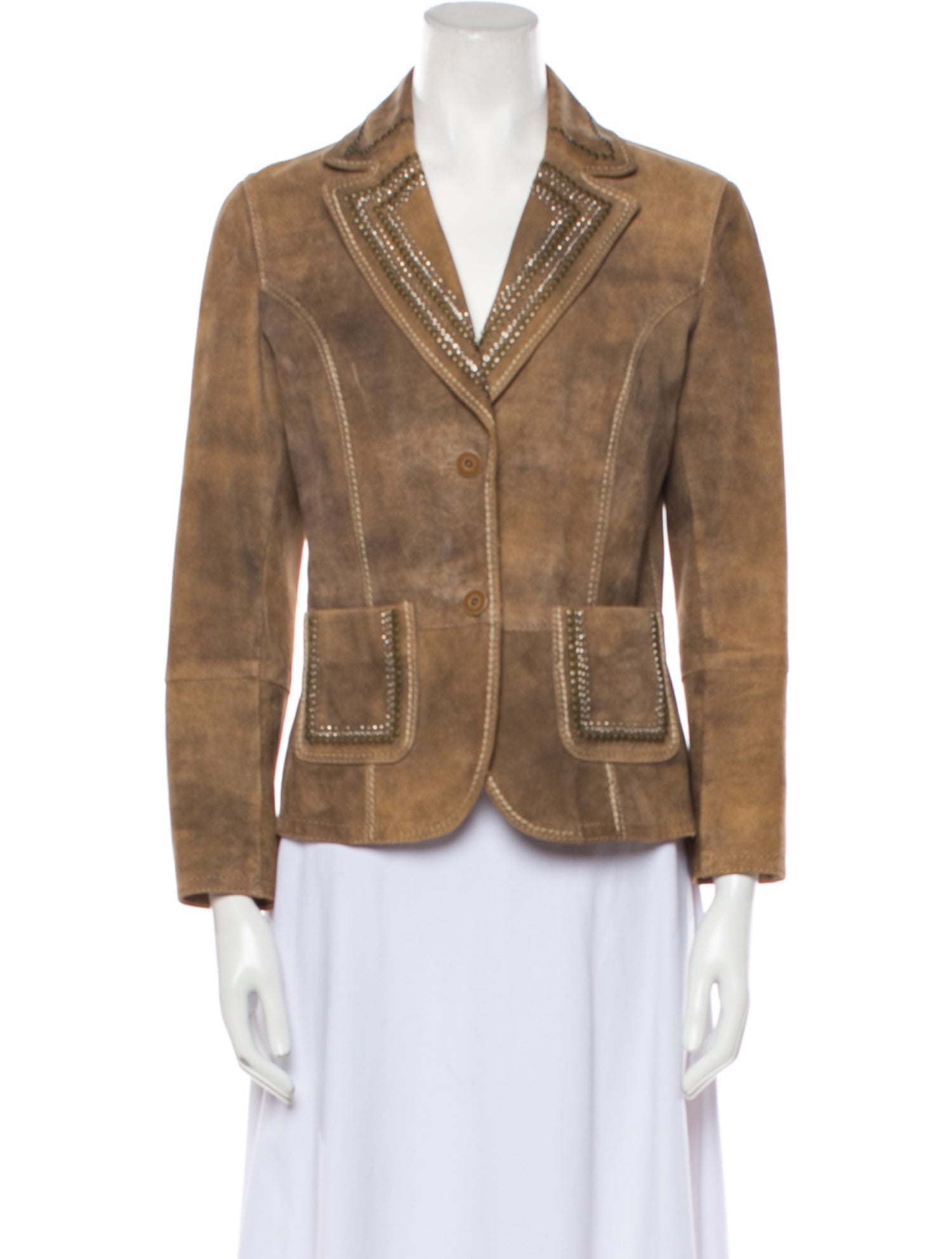 Gimo's Italiana Leather Plaid Print Blazer