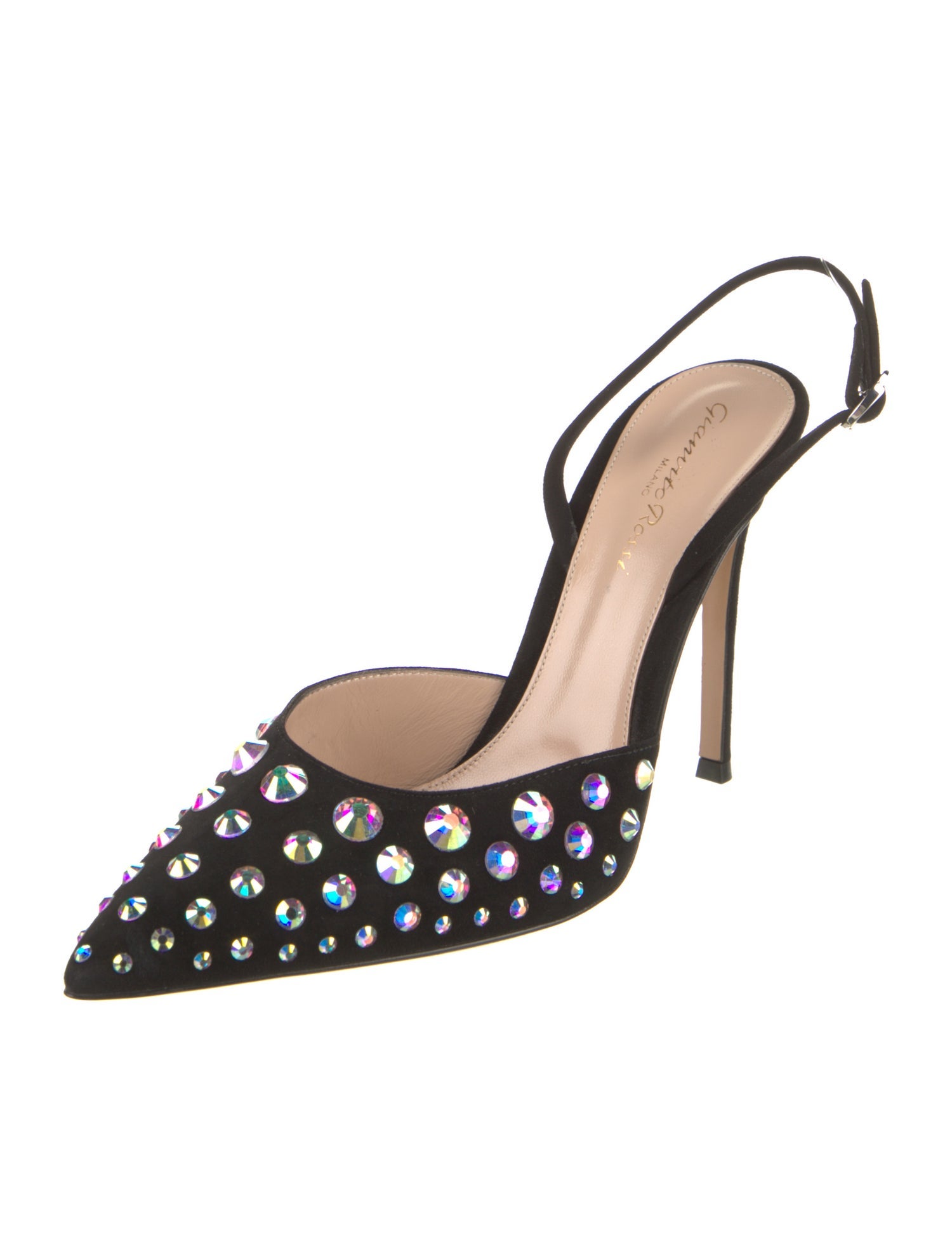 Gianvito Rossi Suede Crystal Embellishments Slingback Pumps
