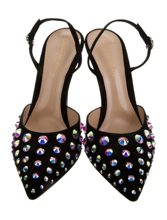 Gianvito Rossi Suede Polka Dot Print Slingback Pumps