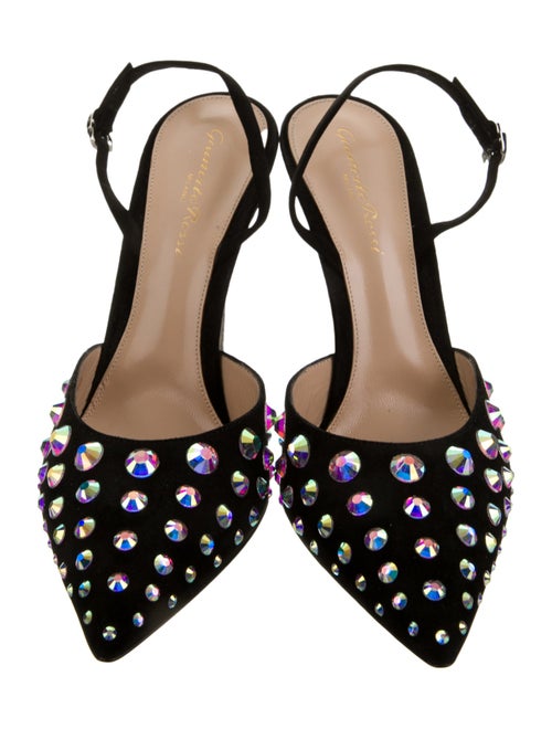 Gianvito Rossi Suede Polka Dot Print Slingback Pumps