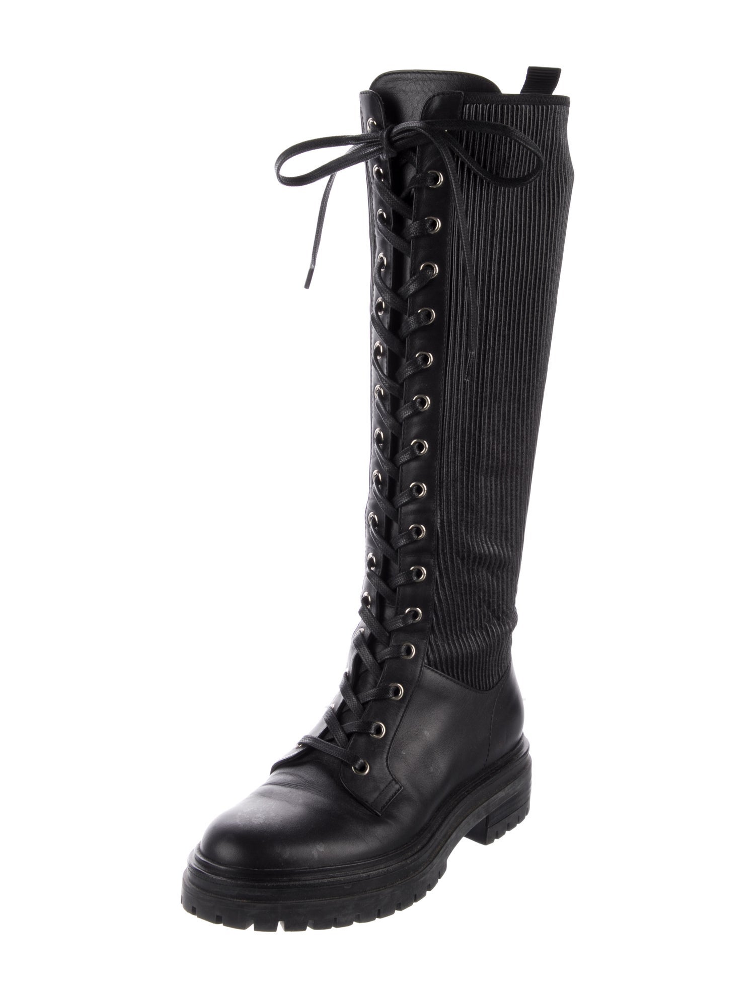 Gianvito Rossi Leather Pleated Accents Combat Boots