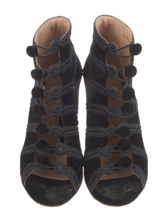 Gianvito Rossi Velvet Glitter Accents Lace-Up Boots