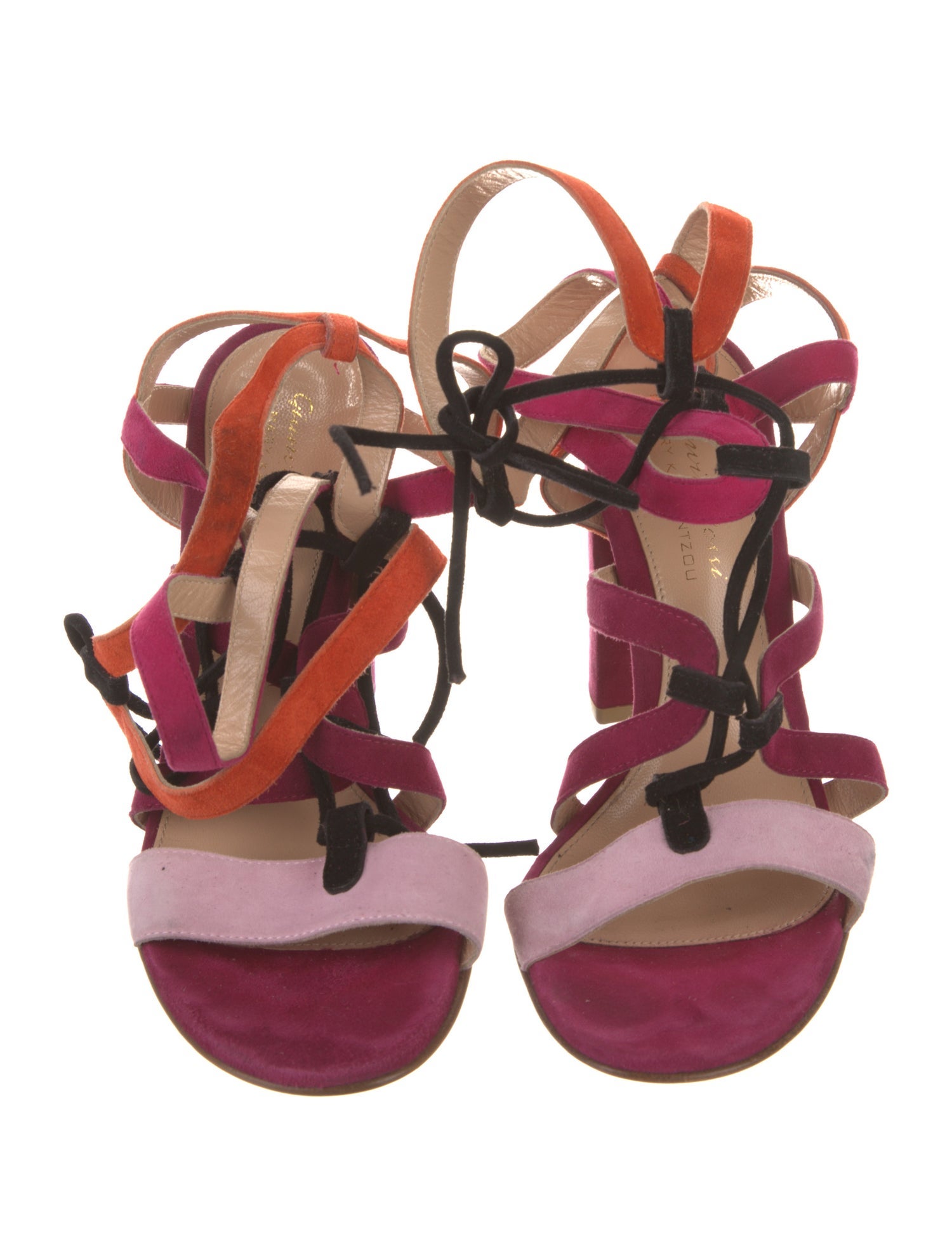 Gianvito Rossi Suede Colorblock Pattern Gladiator Sandals