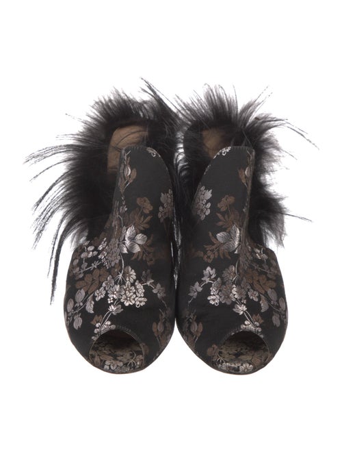 Gianvito Rossi Floral Print Feather Trim Mules