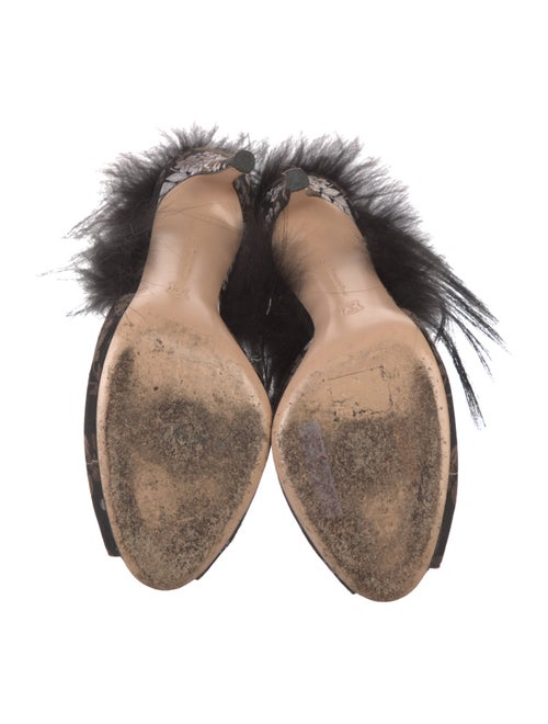 Gianvito Rossi Floral Print Feather Trim Mules