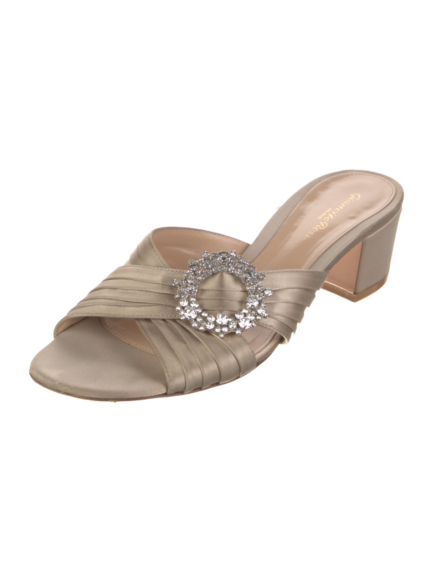 Gianvito Rossi Satin Crystal Embellishments Slides