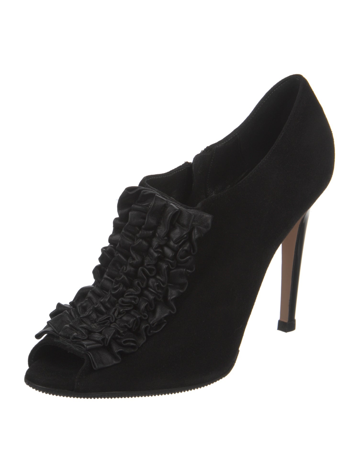 Gianvito Rossi Suede Ruffle Embellishment Pumps