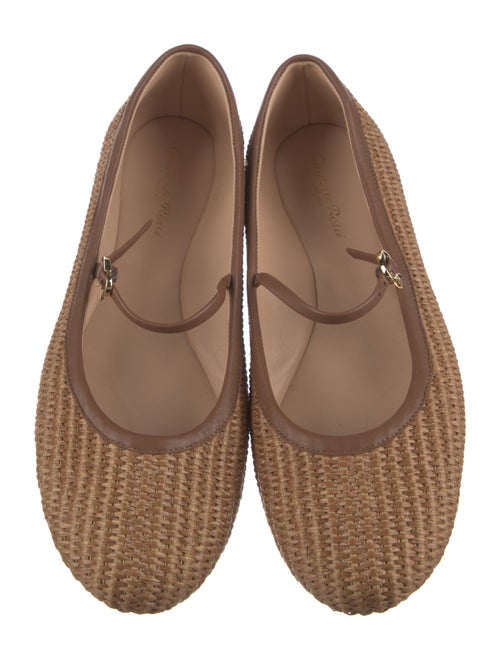 Gianvito Rossi Raffia Leather Trim Embellishment Mary Jane Flats