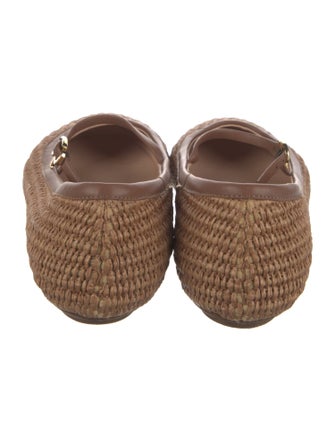 Gianvito Rossi Raffia Leather Trim Embellishment Mary Jane Flats