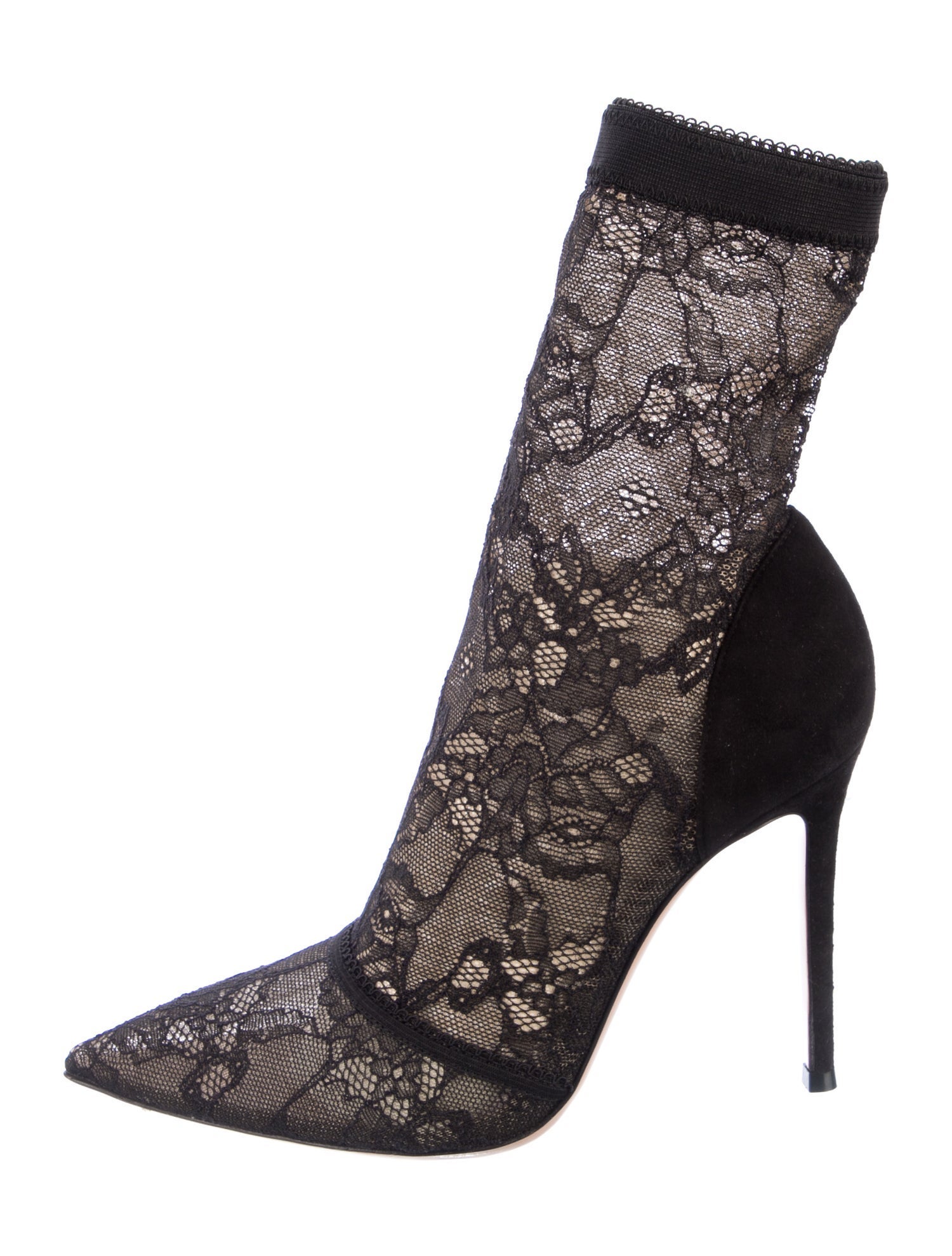 Gianvito Rossi Lace Pattern Mesh Accents Sock Boots