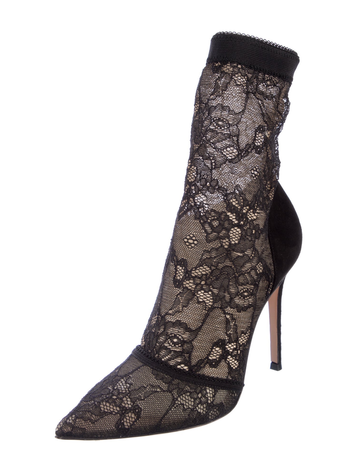 Gianvito Rossi Lace Pattern Mesh Accents Sock Boots