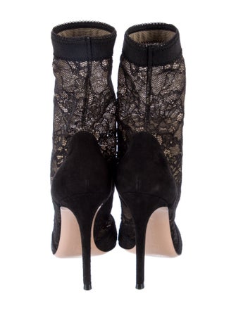 Gianvito Rossi Lace Pattern Mesh Accents Sock Boots