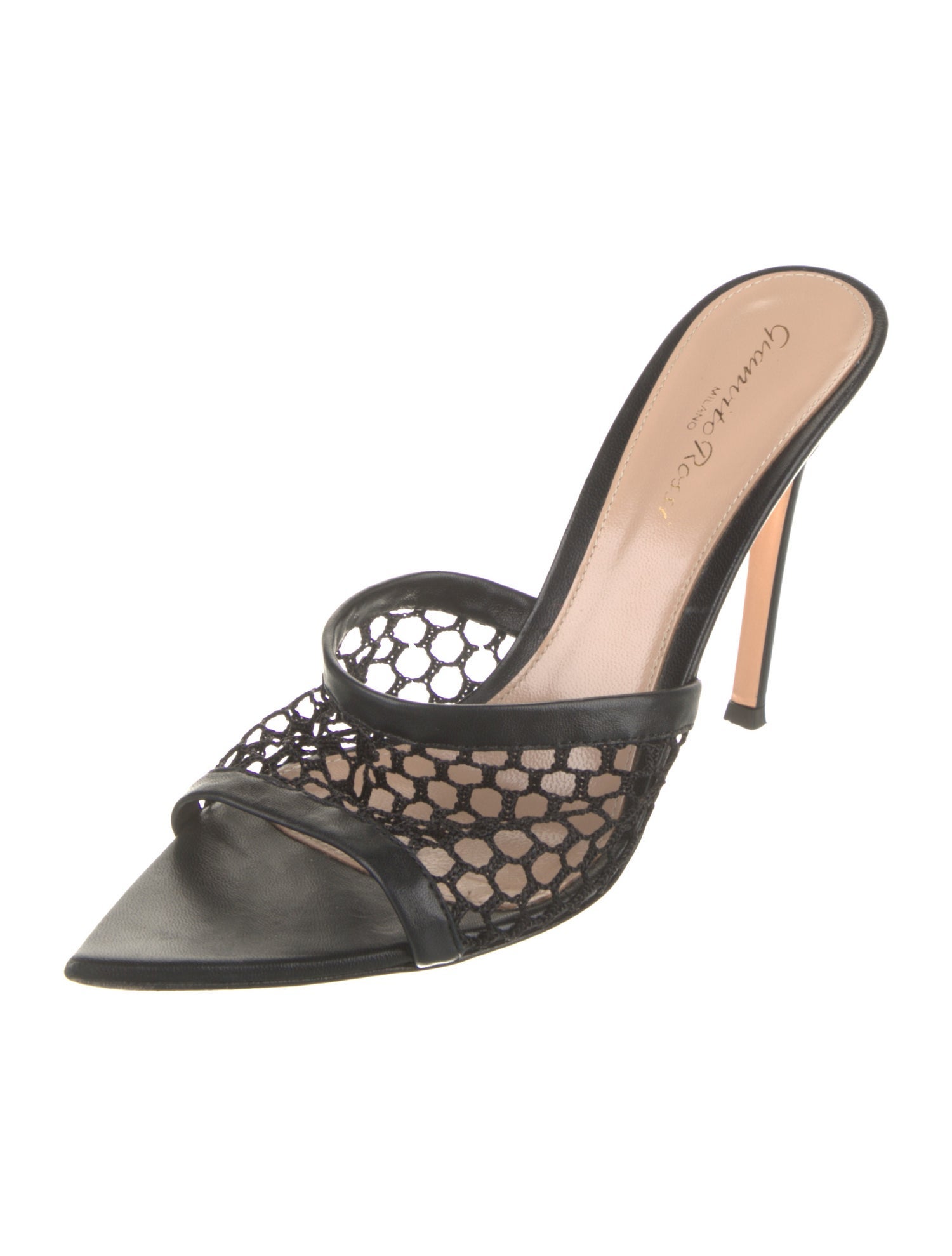 Gianvito Rossi Leather Mesh Accents Slides