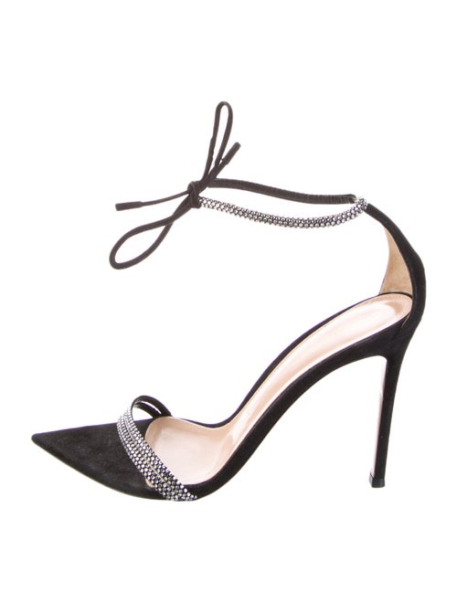 Gianvito Rossi Suede Crystal Embellishments T-Strap Pumps