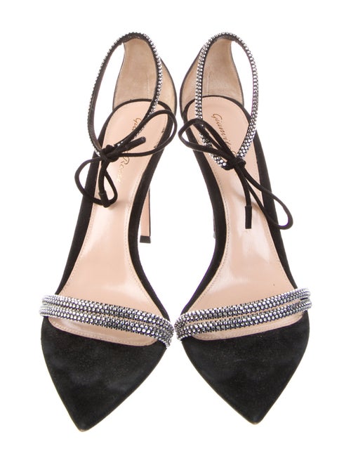 Gianvito Rossi Suede Crystal Embellishments T-Strap Pumps