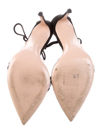 Gianvito Rossi Suede Crystal Embellishments T-Strap Pumps