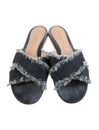 Gianvito Rossi Denim Raw-Edge Trim Slides