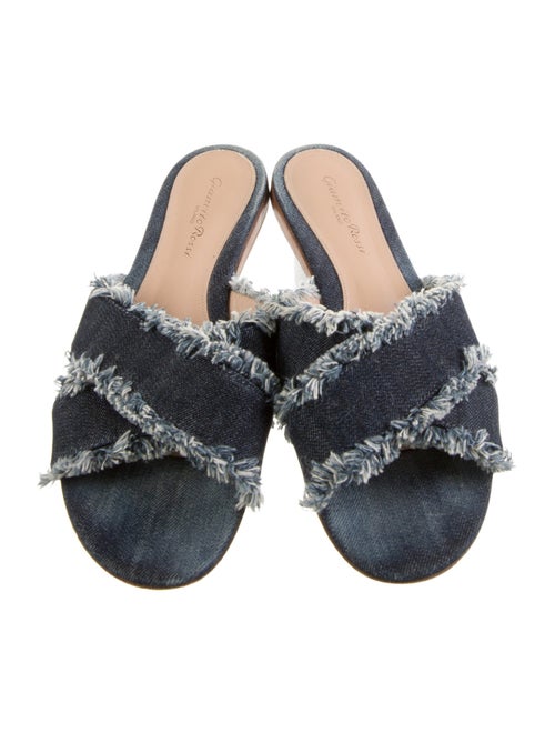 Gianvito Rossi Denim Raw-Edge Trim Slides