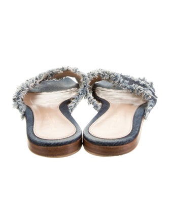 Gianvito Rossi Denim Raw-Edge Trim Slides