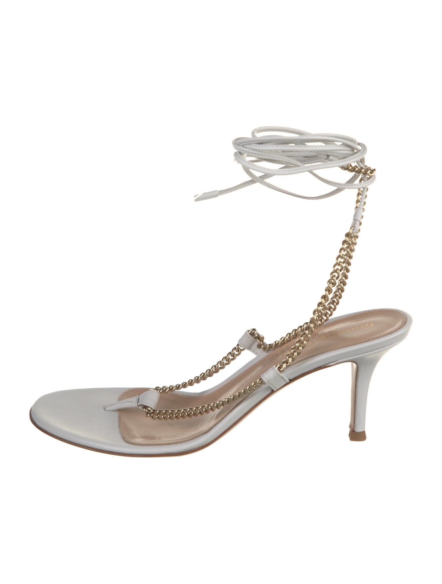 Gianvito Rossi Leather Chain-Link Accents T-Strap Sandals