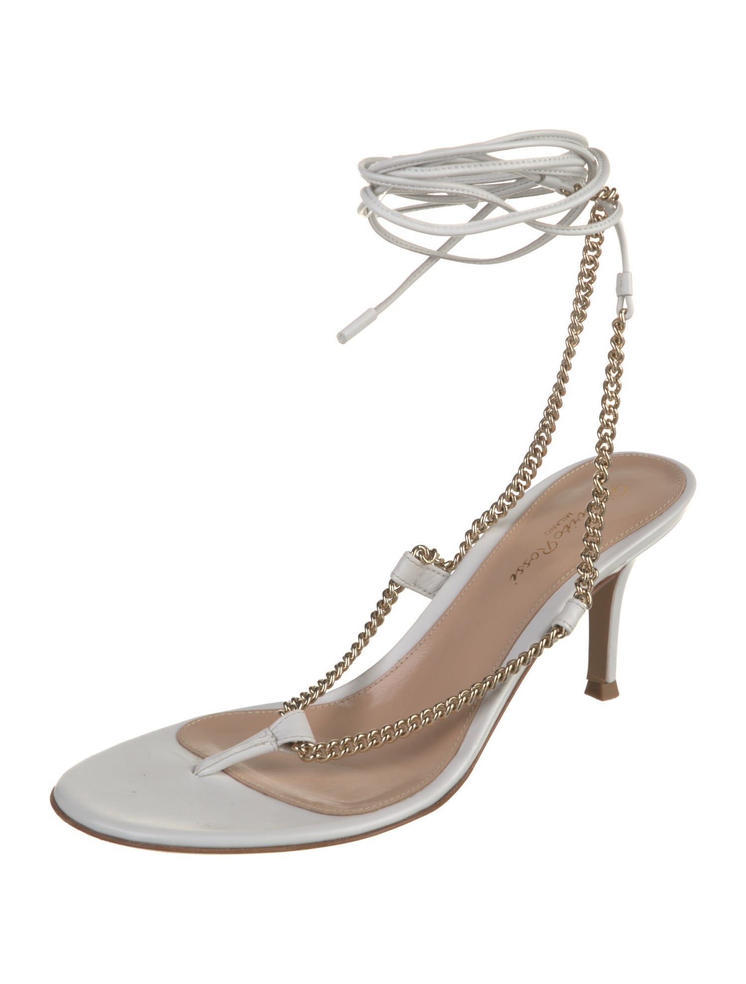 Gianvito Rossi Leather Chain-Link Accents T-Strap Sandals