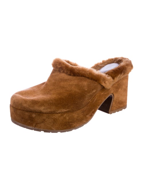 Gianvito Rossi Leather Faux Fur Trim Mules