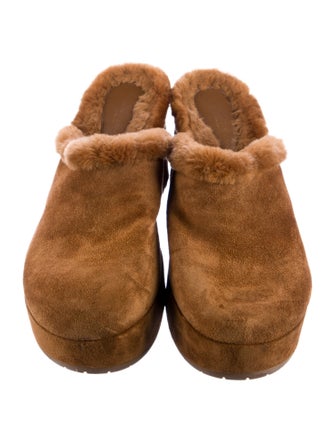 Gianvito Rossi Leather Faux Fur Trim Mules