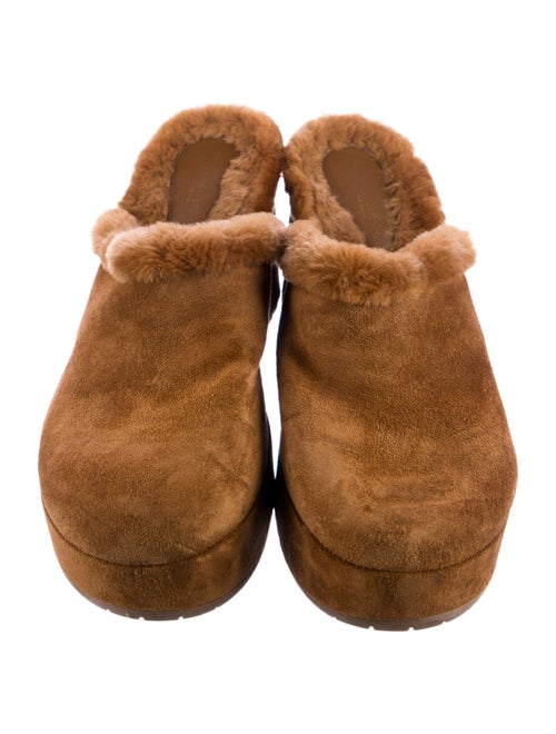 Gianvito Rossi Leather Faux Fur Trim Mules