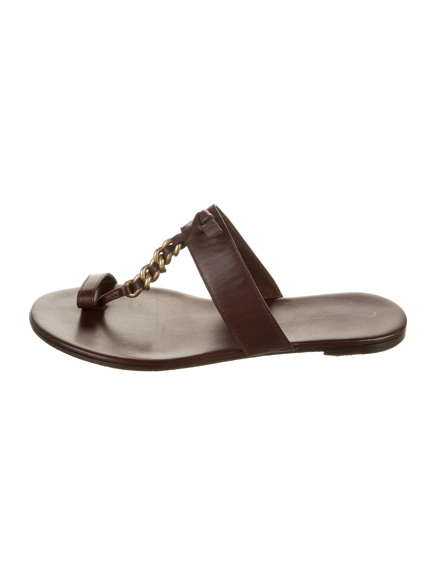 Gianvito Rossi Leather Chain-Link Accents Flip Flops