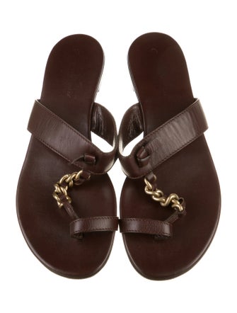 Gianvito Rossi Leather Chain-Link Accents Flip Flops