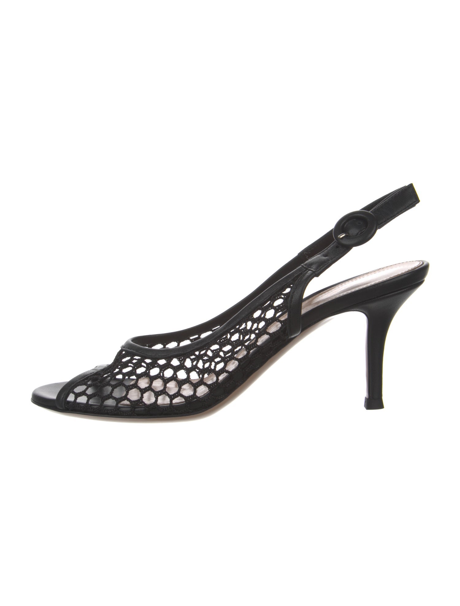Gianvito Rossi Mesh Leather Trim Embellishment Slingback Sandals