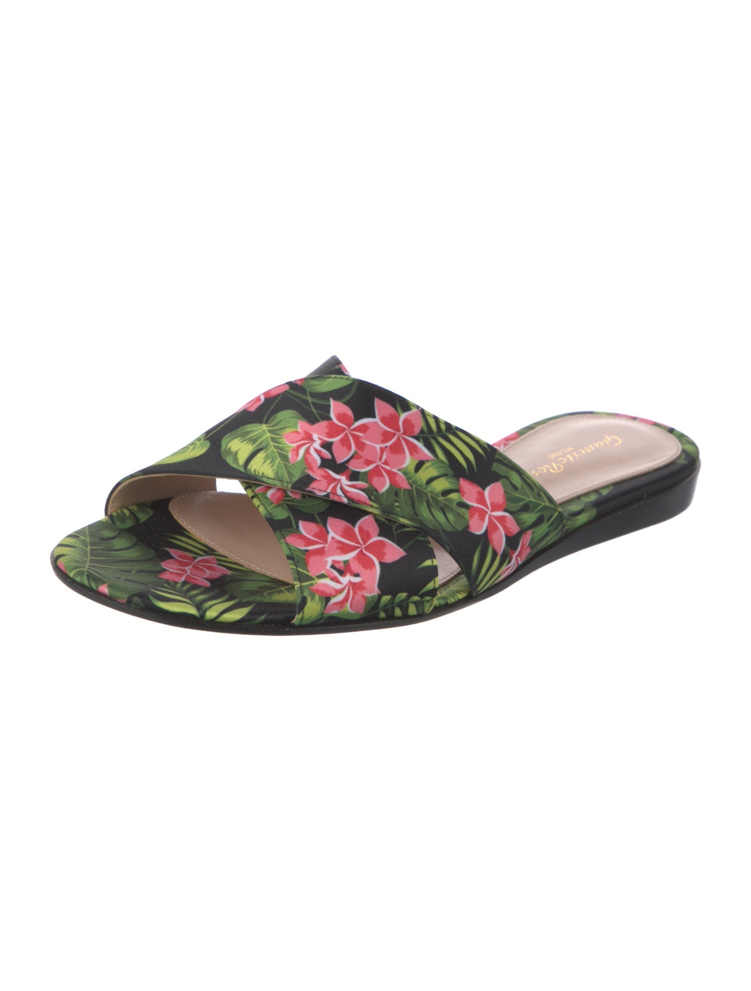 Gianvito Rossi Satin Floral Print Slides