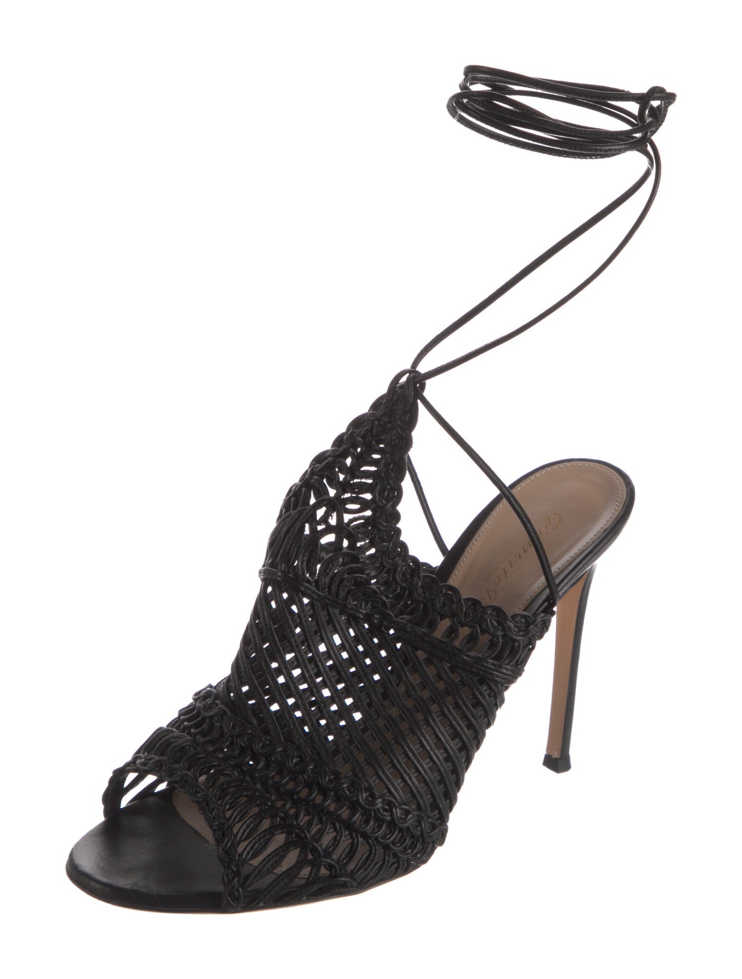 Gianvito Rossi Leather Crochet Trim Sandals
