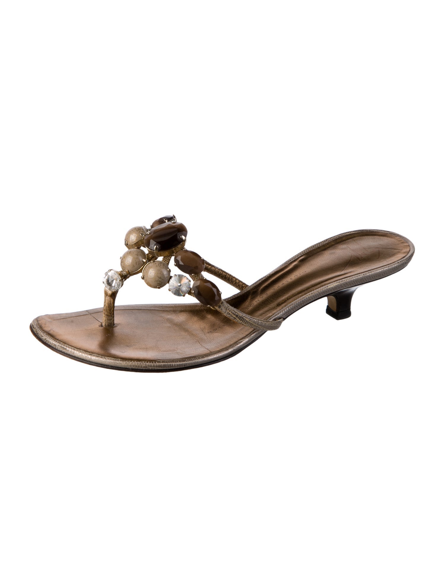 Gianvito Rossi Leather Crystal Embellishments Slides