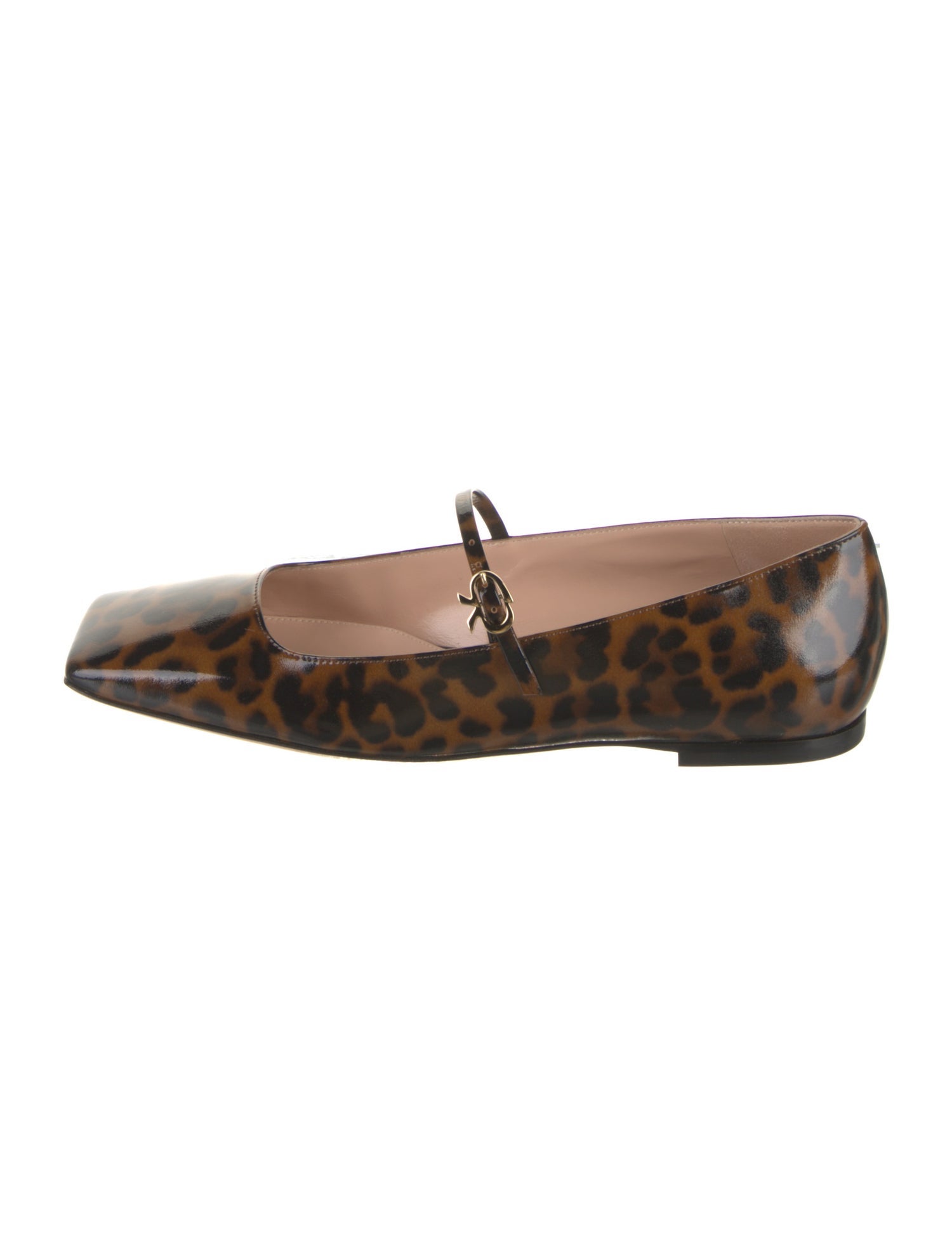 Gianvito Rossi Patent Leather Animal Print Mary Jane Flats