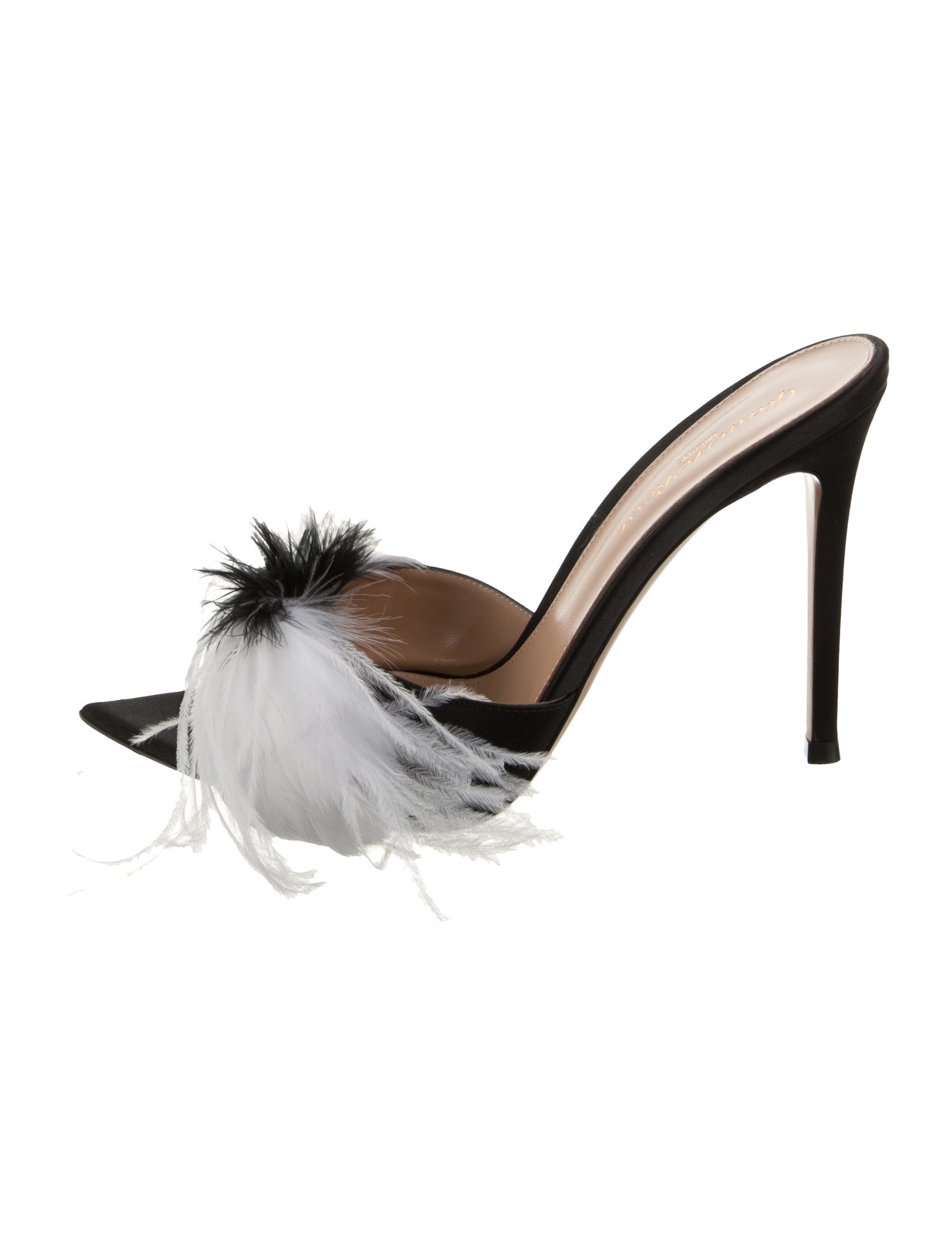 Gianvito Rossi Colorblock Pattern Feather Trim Slides
