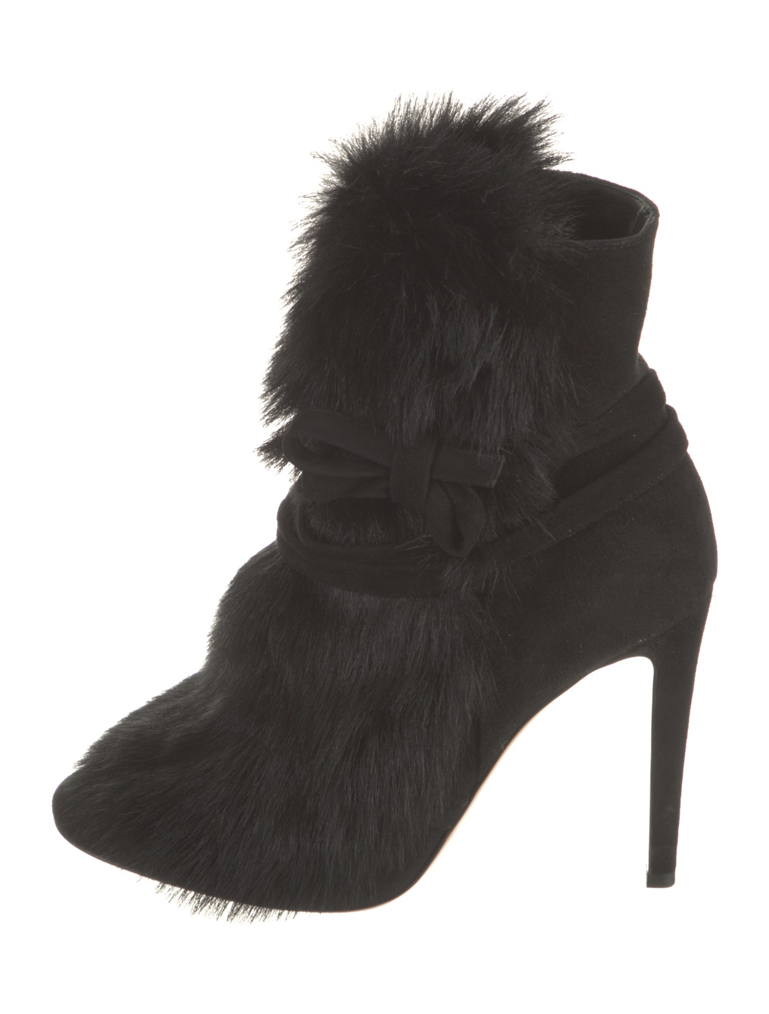 Gianvito Rossi Suede Faux Fur Trim Lace-Up Boots
