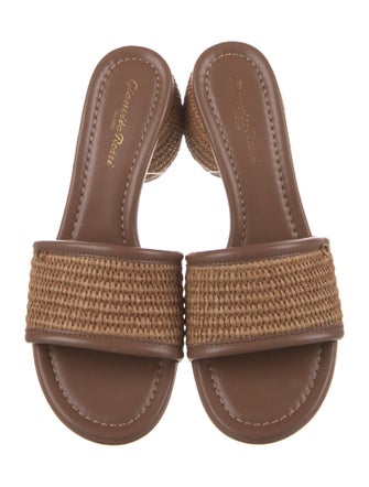 Gianvito Rossi Straw Leather Trim Embellishment Slides