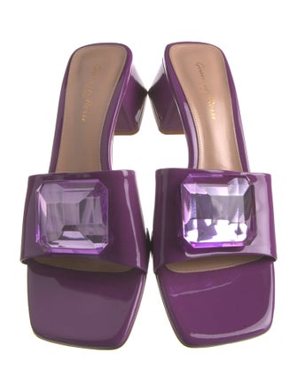 Gianvito Rossi Patent Leather Crystal Embellishments Slides