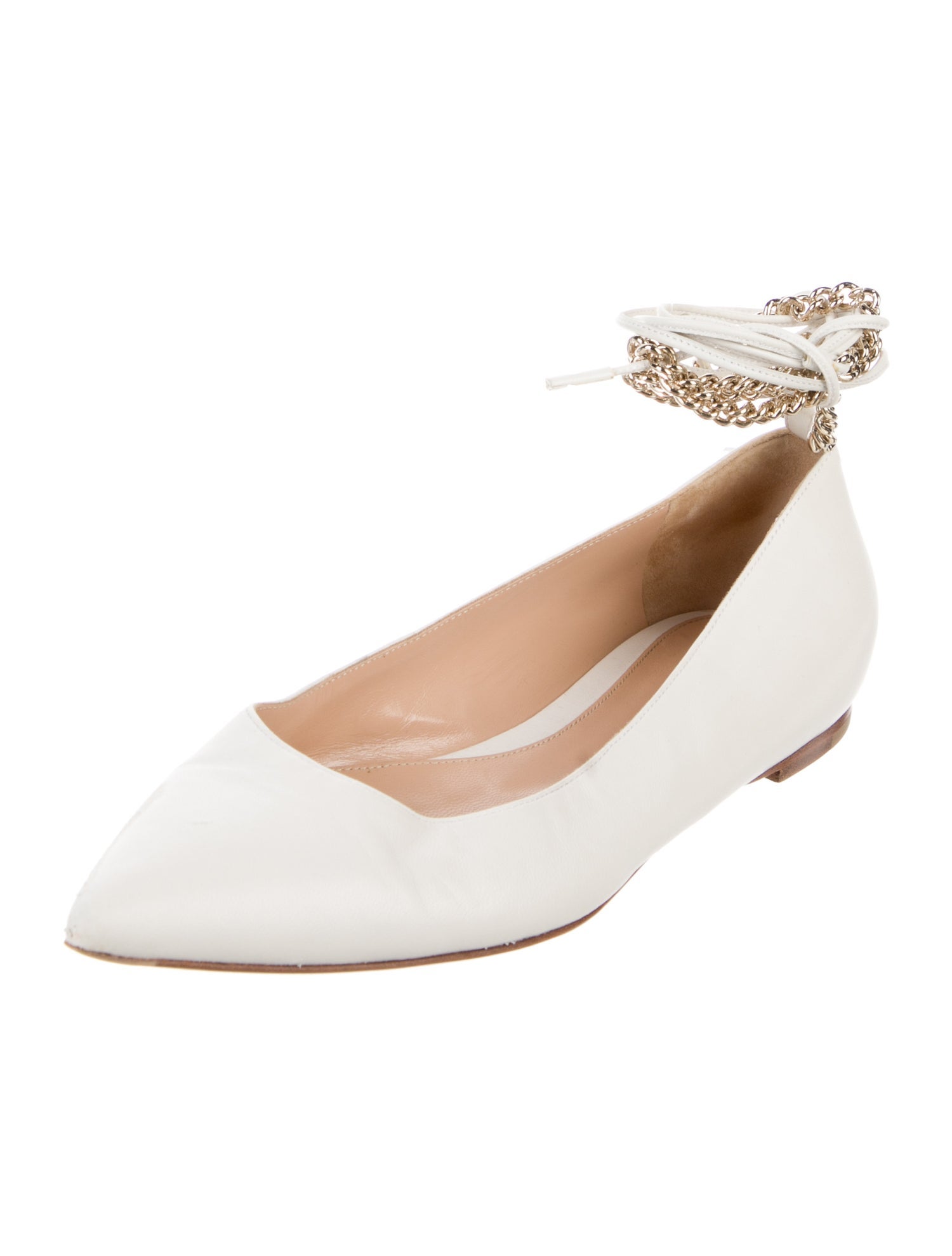 Gianvito Rossi Leather Chain-Link Accents Ballet Flats