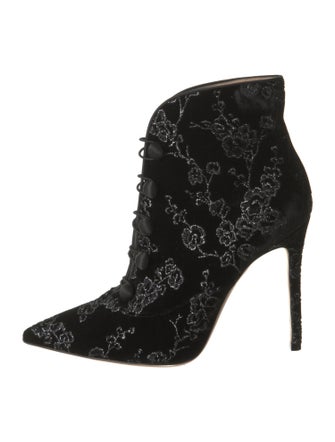 Gianvito Rossi Velvet Floral Print Lace-Up Boots