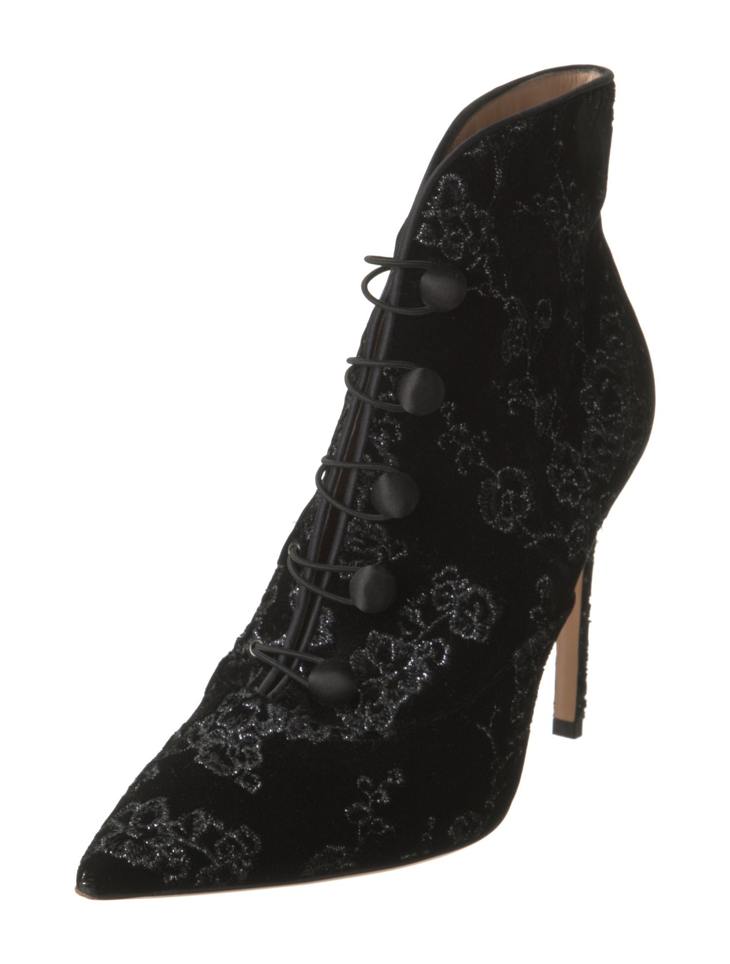 Gianvito Rossi Velvet Floral Print Lace-Up Boots