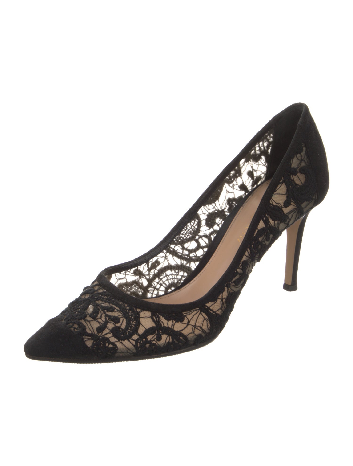 Gianvito Rossi Suede Lace Pattern Pumps