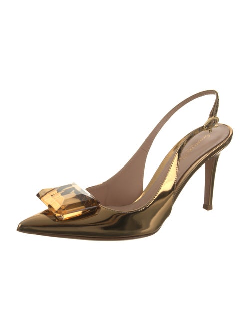 Gianvito Rossi Patent Leather Crystal Embellishments Slingback Pumps